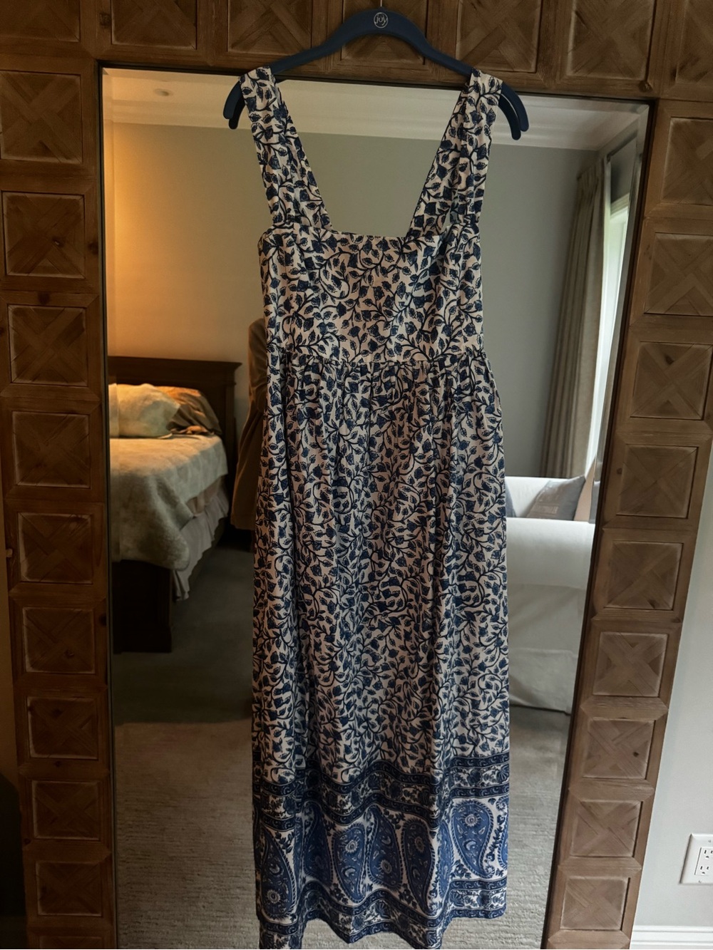 J. Crew Blue and White Floral Border Maxi Dress